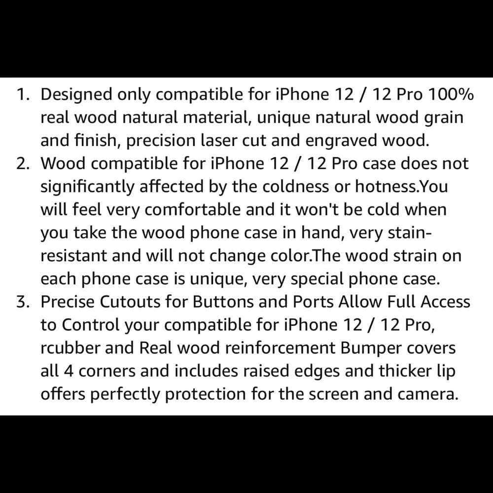 Wood Engraved Case Slim Protective Cover Bumper Case for Apple iPhone 12/12 Pro - Picture 9 of 11